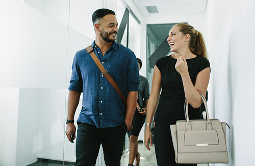Colleagues leaving office after work