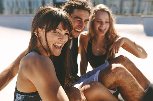 Cheerful friends taking selfie