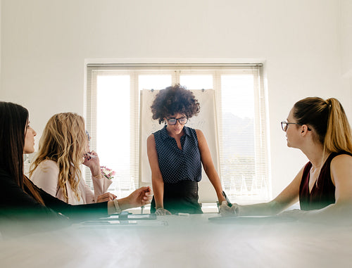 Group of women having a meeting in boardroom