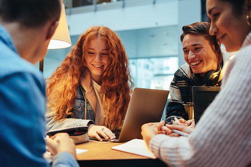 High school students studying in library
