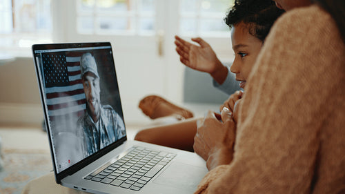 Patriotic family: Dad video calls his wife and children during his military deployment