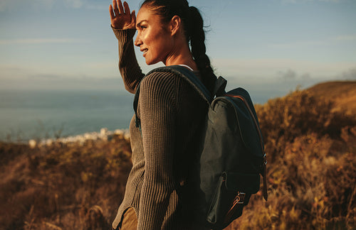 Female hiker admiring a view
