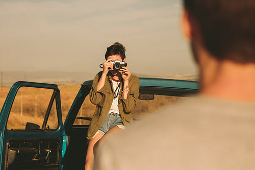 Couple enjoying on a road trip
