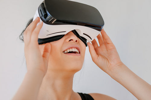 Woman wearing virtual reality headset
