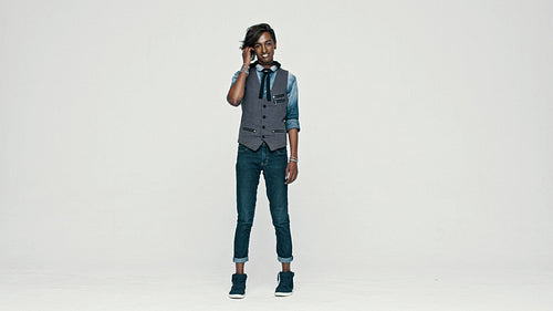 Fashionable man posing on white background