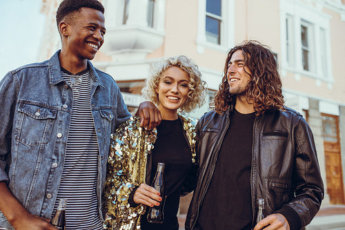 Diverse friends hanging out in the city