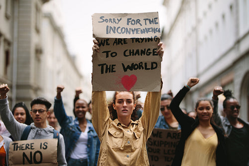 Demonstrators making protest about climate change