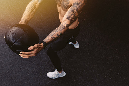 Healthy man workout with medicine ball