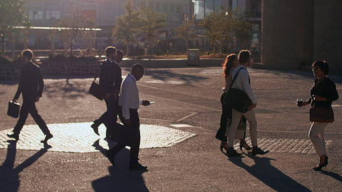 Business people commuting on a busy city street