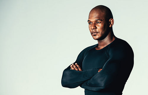 Muscular men in long sleeve gym t-shirt