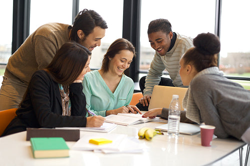 Diverse group of university students studying