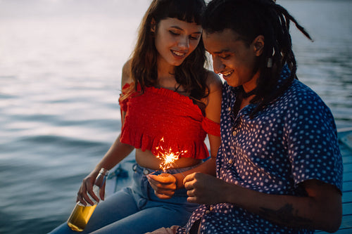 Couple celebrating a moment together while on a vacation
