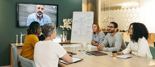 Multicultural businesspeople having a video conference in an office