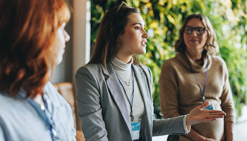 Dynamic collaboration: Business professionals engaged in productive conversation