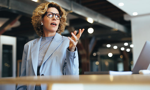 Business woman pitching an idea on a conference call