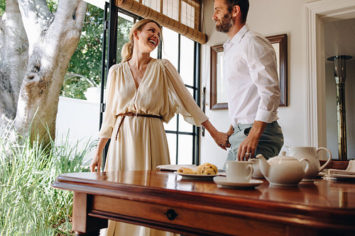 Romantic couple going outdoors for a view