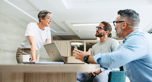 Mature businesswoman having a discussion with her colleagues in an office