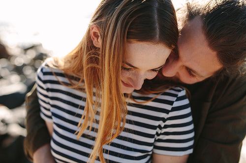 Romantic couple enjoying together on the beach