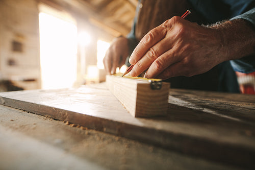 Carpenter working at his workbench