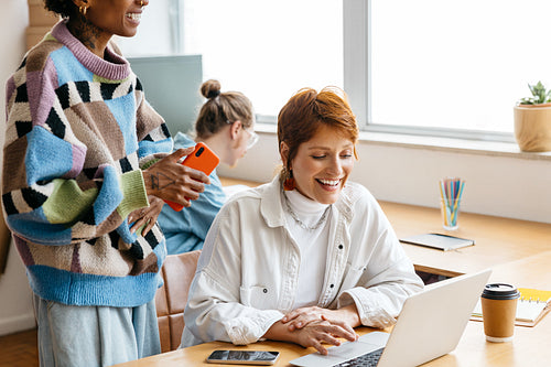 Diverse team collaborating in a bright co-working space