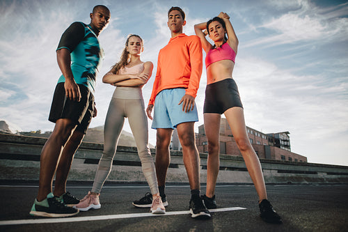  Fitness group standing together after workout
