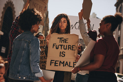 Group of women protesting outdoors