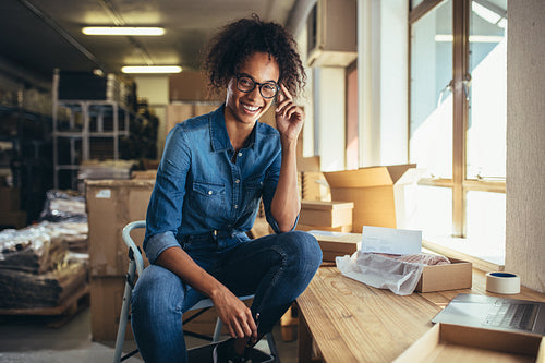 Confident businesswoman at online store