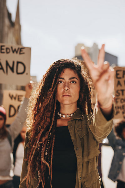 Woman leading a protest