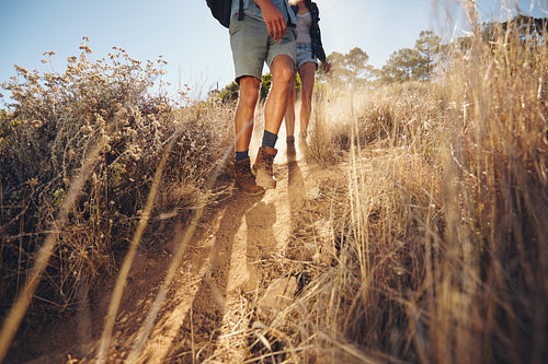 Couple hiking on mountain