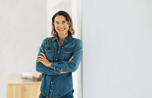 Portrait of a happy woman working in freelance business