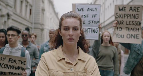 Woman leading the protest