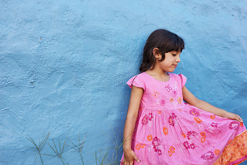 Little girl in beautiful pink dress