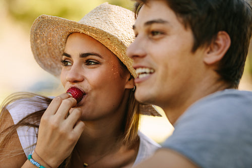Close up of a happy couple on picnic