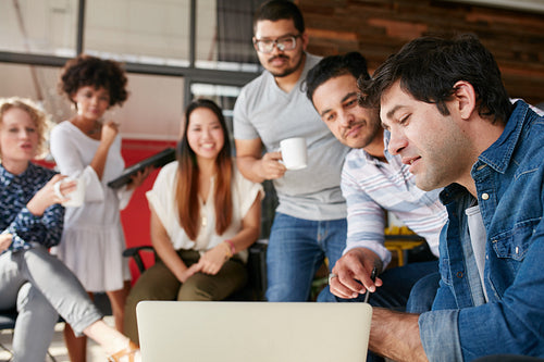 Group of creative people in a meeting discussing on new project