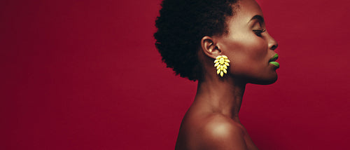 Side view of beautiful african young woman