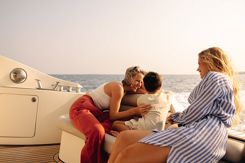 Savoring quality time: Joyful family on a motorboat trip