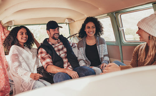 Group of friends enjoying on road trip