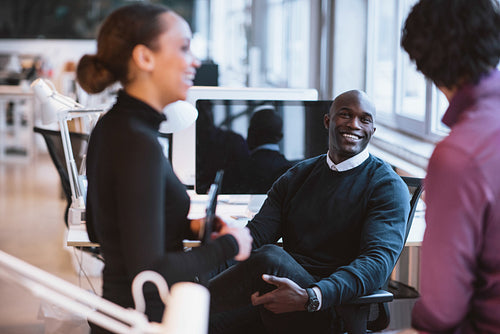 Young business executives during break