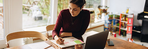 Female illustrator working from home