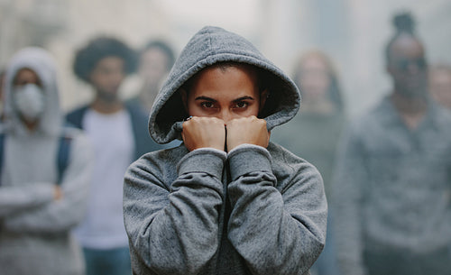 Silent protest by the activist