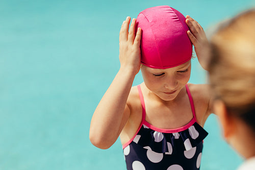 Girl getting ready for swimming