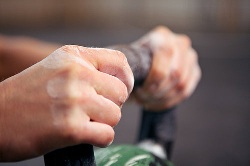 Closeup of Hands on Kettlebell