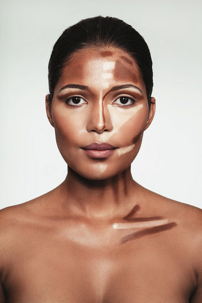 Young woman with contour and highlight makeup on face 