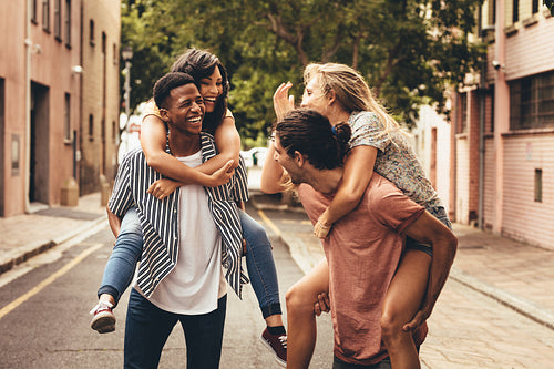 Cheerful friends enjoying outdoors
