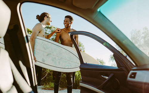 Friends on a surfing holiday