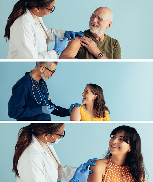 Composite image of people getting vaccinated