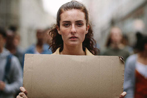 Female activist leading a protest