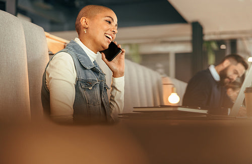 Millennial businesswoman speaking on the phone