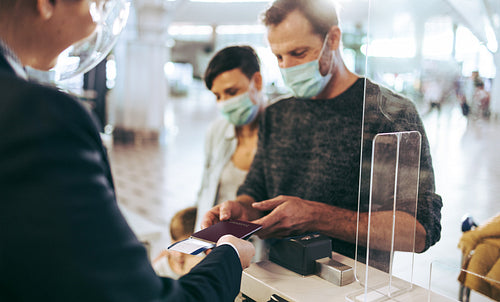 Tourist at check-in counter at airport