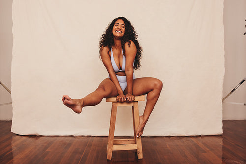 Feeling comfortable in blue underwear